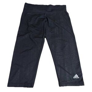 Adidas Climalite Large 17"inseam Mid Rise Straight Crop Legging Stripe Black EUC